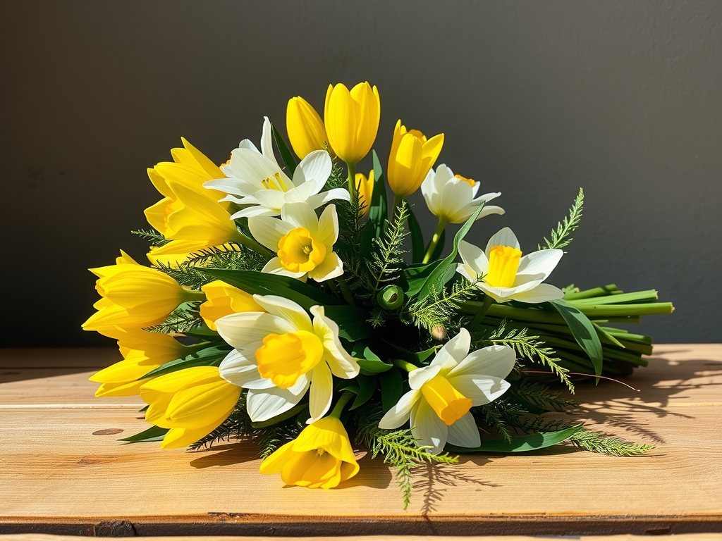 Jarní kytice z tulipánů a narcisů